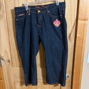 Urban Royals Women's Blue Capris with Pink Embroidery